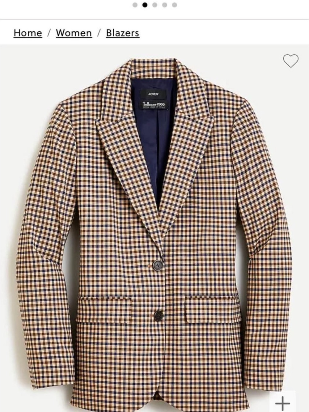 - J. Crew, navy and brown checker pattern, "boyfriend jacket" size 2